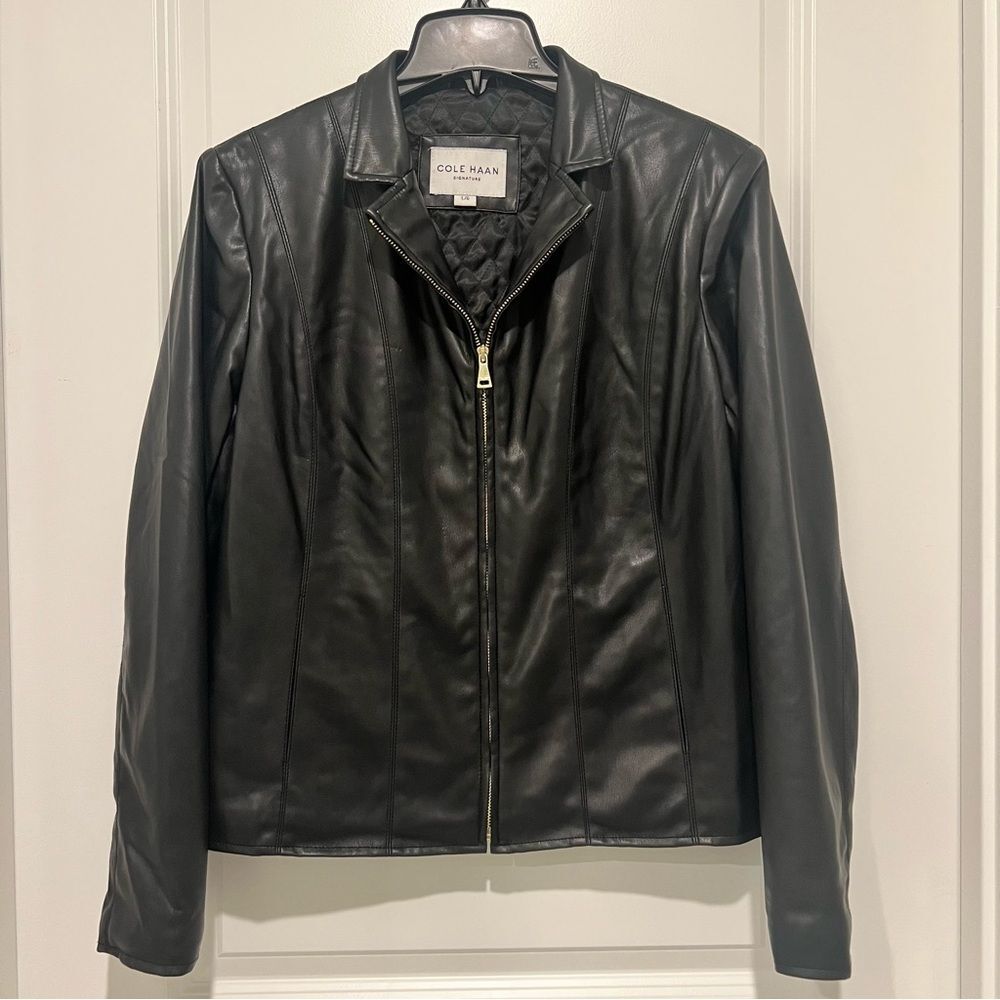 Cole Haan Signature Women’s Faux Vegan Leather Jacket Quilted Lining Size Large